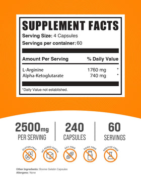 BulkSupplements AAKG Capsules 240g vue arrière avec ingrédients