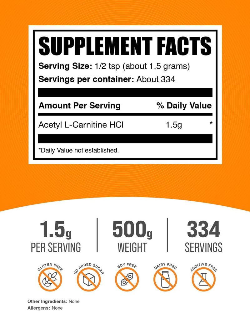 BulkSupplements Acétyl L-Carnitine Poudre 500g emballage
