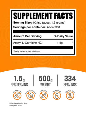BulkSupplements Acétyl L-Carnitine Poudre 500g emballage