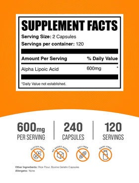BulkSupplements Acide Alpha-Lipoïque 600mg capsules arrière