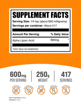 BulkSupplements Acide Alpha-Lipoïque Poudre 250g vue arrière