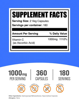 BulkSupplements Acide Ascorbique 1000mg capsule taille