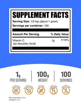 BulkSupplements Acide Ascorbique Poudre 100g emballage