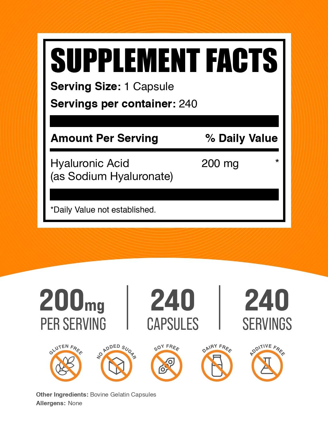 BulkSupplements Acide Hyaluronique 200mg Capsules - vue de côté