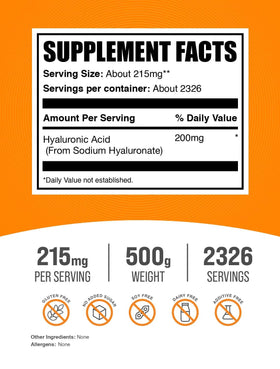 BulkSupplements Acide Hyaluronique 215mg et ingrédients