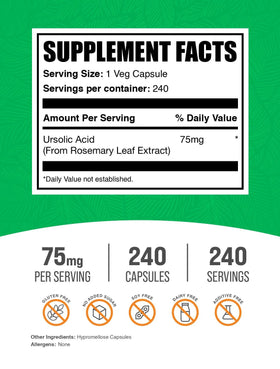 BulkSupplements Acides Ursoliques gélules sur fond blanc