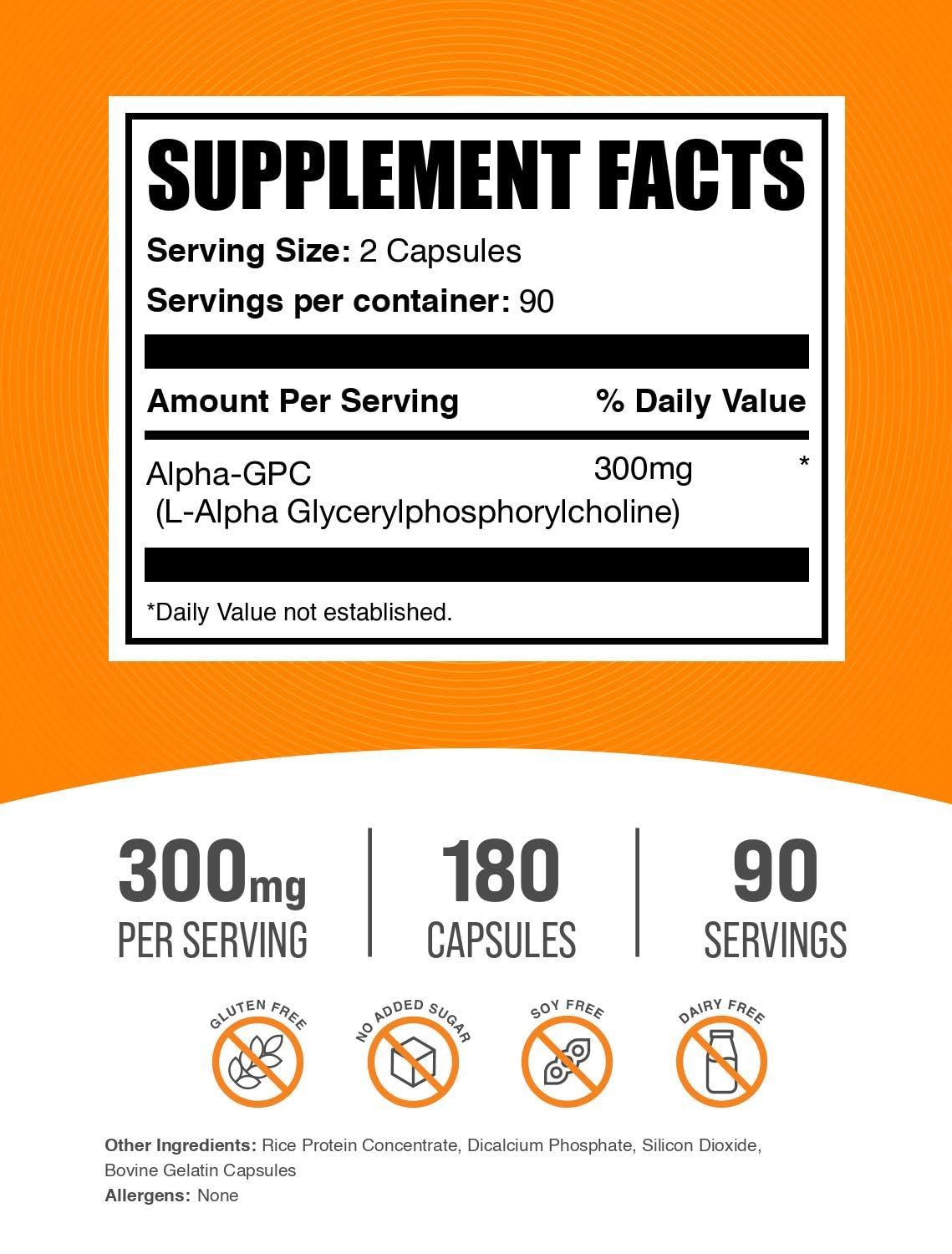 BulkSupplements Alpha GPC capsules 300mg side view