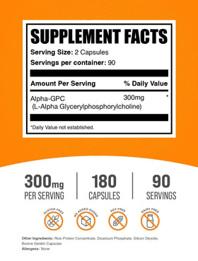 BulkSupplements Alpha GPC capsules 300mg side view