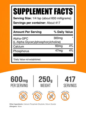 BulkSupplements Alpha GPC Poudre 300mg 250g étiquette