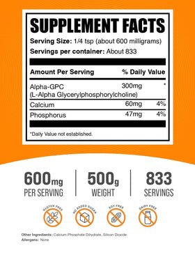 BulkSupplements Alpha GPC Poudre 300mg 500g vue arrière