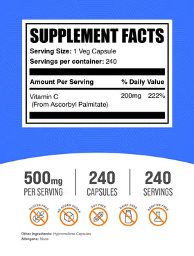 BulkSupplements Ascorbyl Palmitate Capsules 500mg - vue de côté