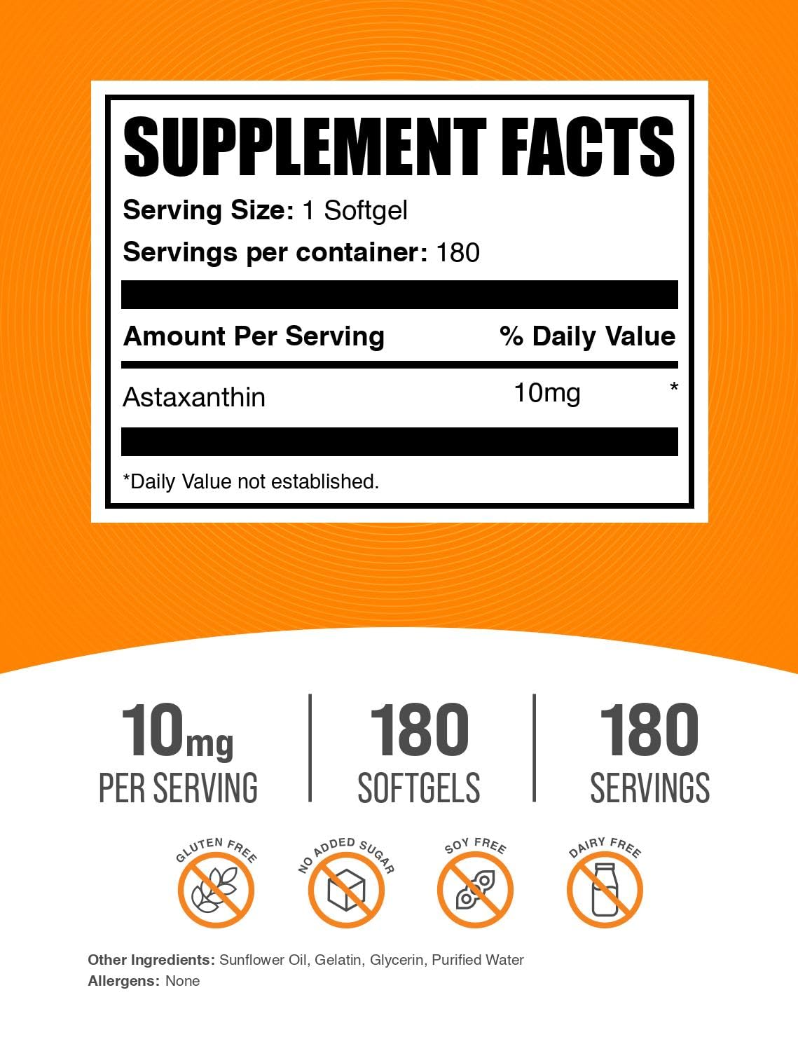 BulkSupplements Astaxanthin 10mg gélules molles arrière