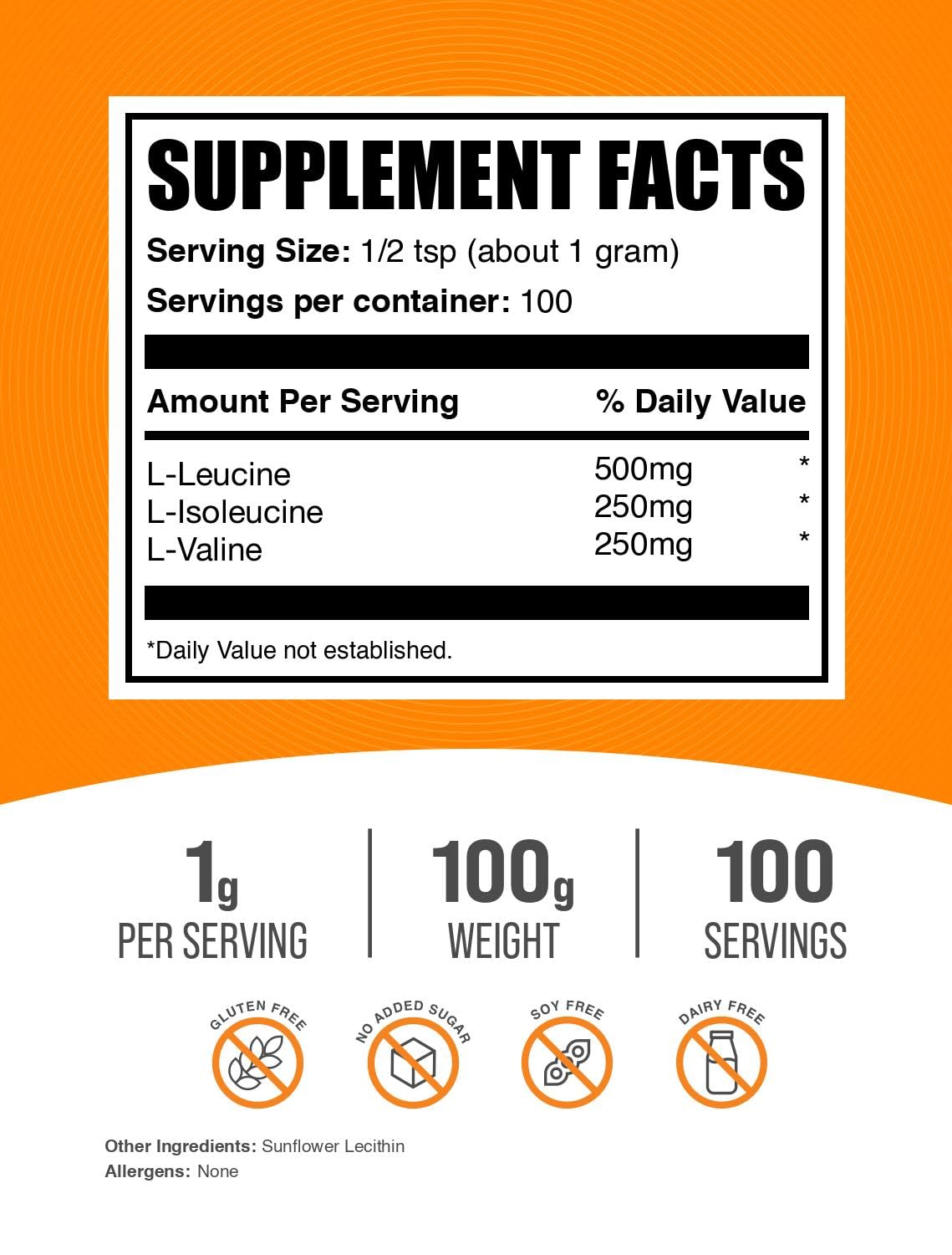 BulkSupplements BCAA 2:1:1 Poudre 100g emballage