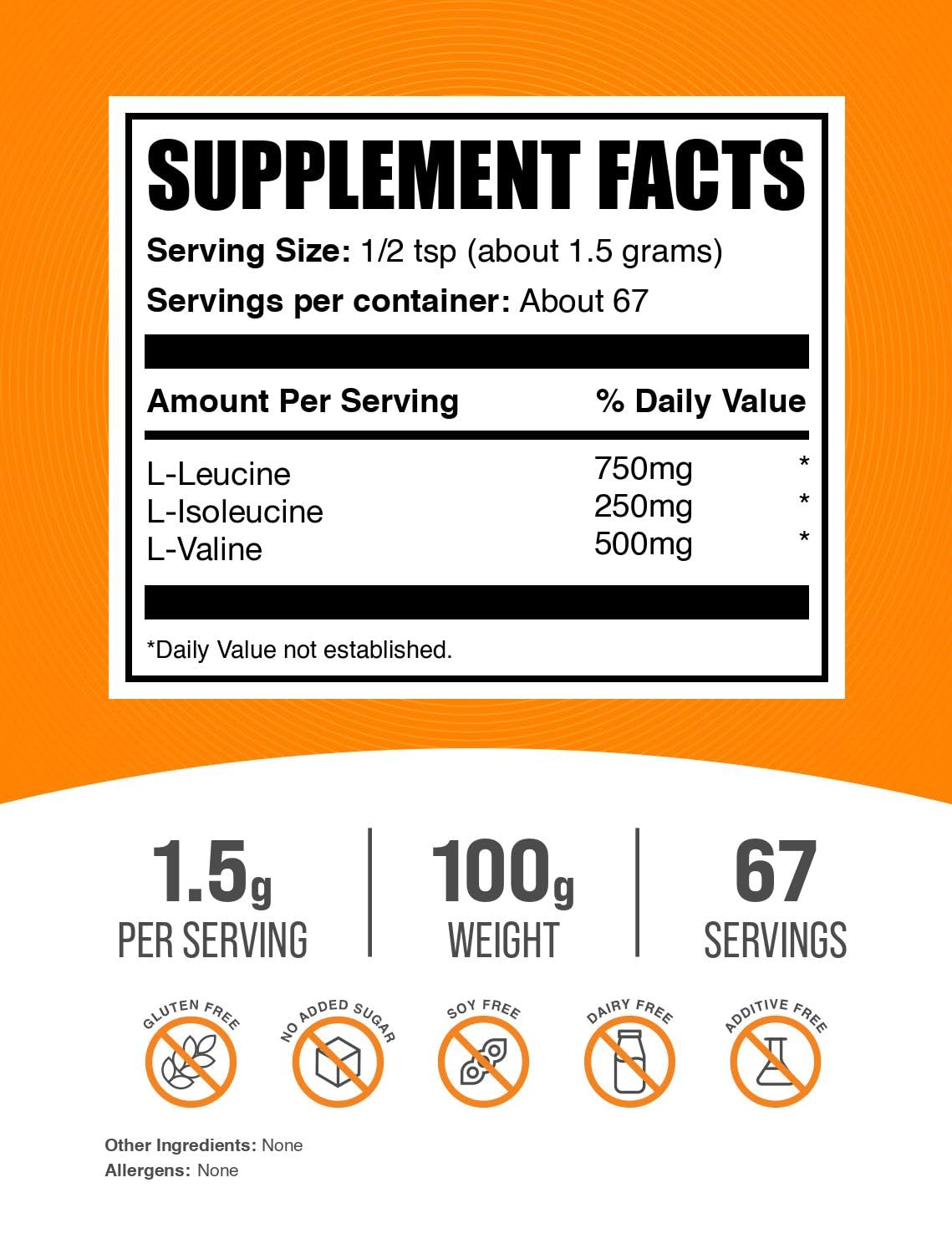 BulkSupplements BCAA 3:1:2 Poudre 100g emballage