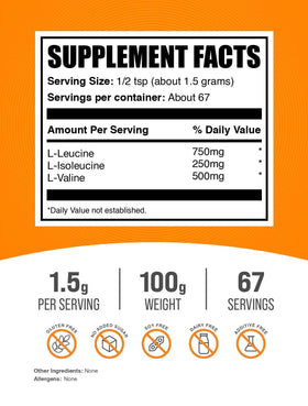BulkSupplements BCAA 3:1:2 Poudre 100g emballage