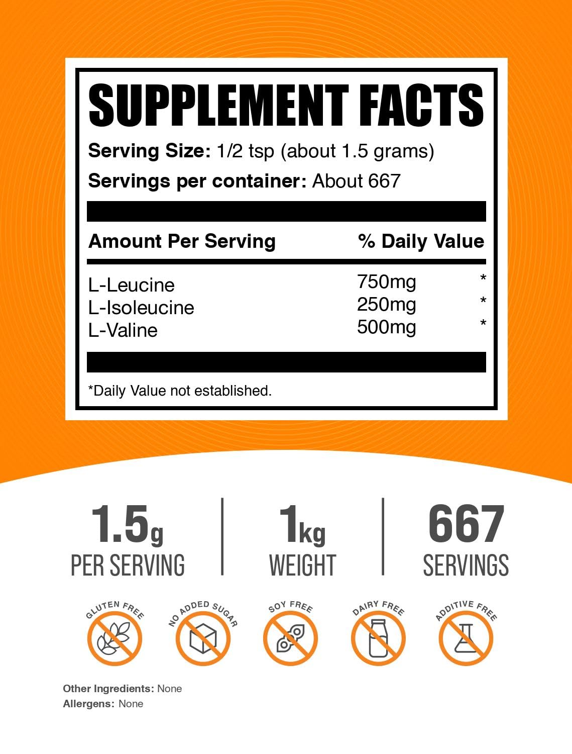 BulkSupplements BCAA 3:1:2 Poudre 1kg et dos de l'emballage