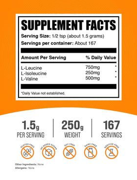 BulkSupplements BCAA 3:1:2 Poudre 250 g emballage