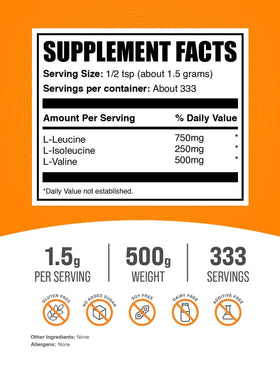BulkSupplements BCAA 3:1:2 Poudre 500g emballage