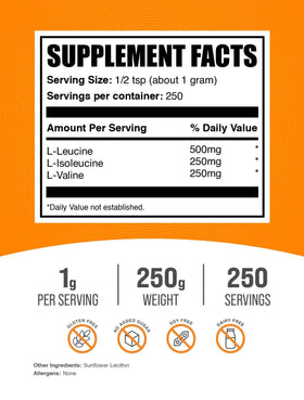 BulkSupplements BCAA Poudre 2:1:1 250g détails du produit
