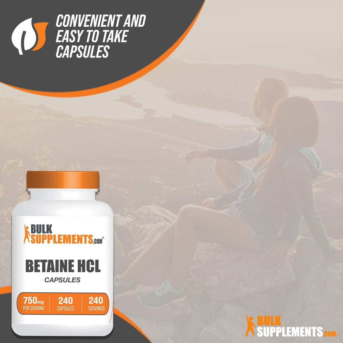 BulkSupplements Betaïne HCl 750mg Capsules dans un cadre de vie actif