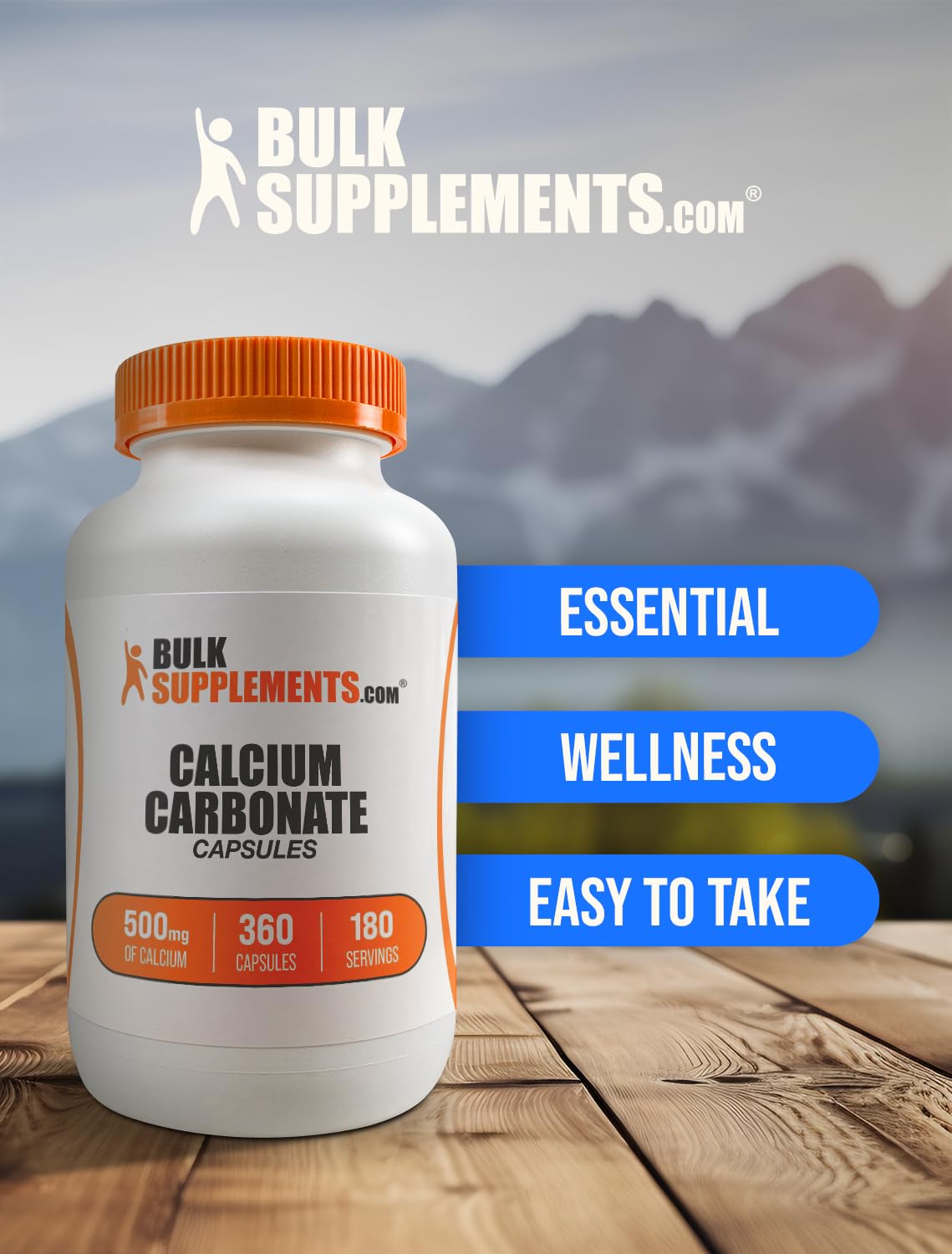 BulkSupplements Calcium Carbonate 500mg capsules, vue de dessus