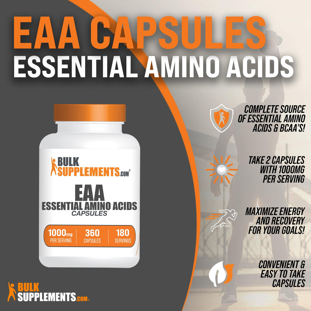 BulkSupplements Capsules d'Amino Acides Essentiels 1000mg avec étiquette