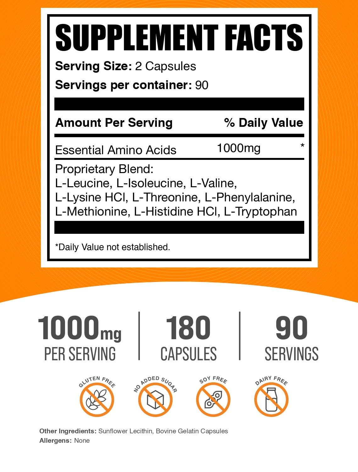 BulkSupplements Capsules d'Amino Acides Essentiels gélules sur fond blanc