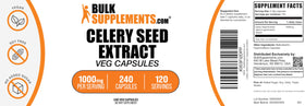 BulkSupplements capsules de graine de céleri 1500mg sur un fond neutre