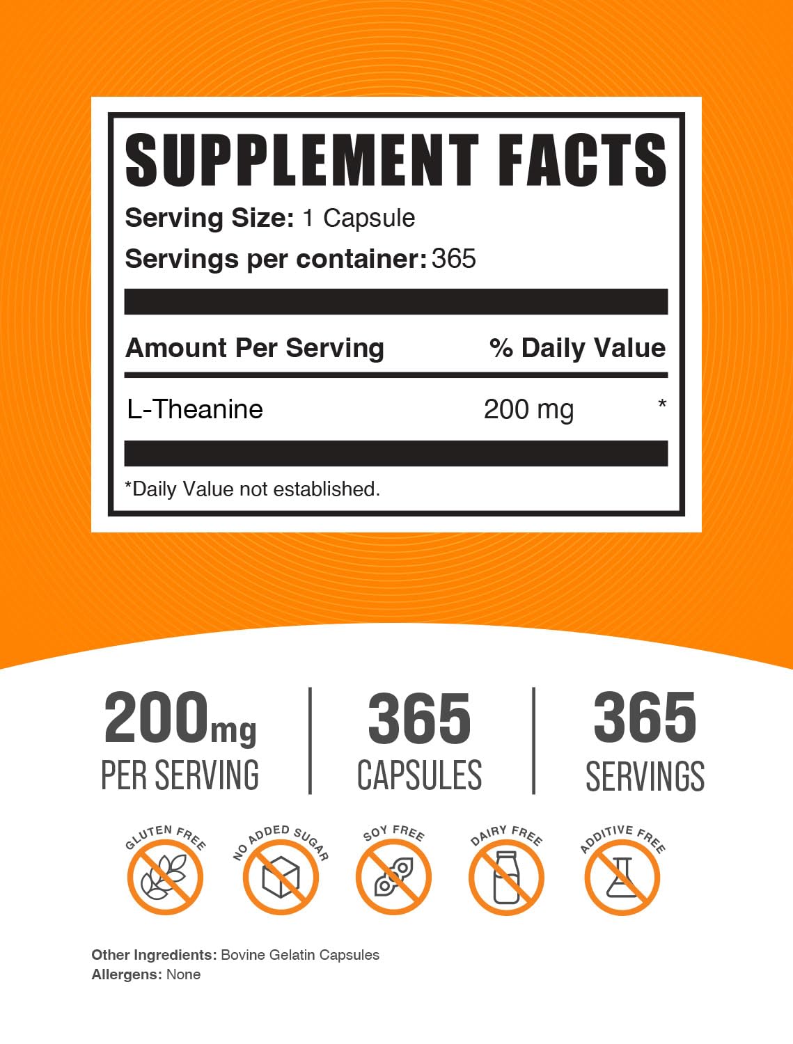 BulkSupplements Capsules de L-Théanine 200mg avec étiquette