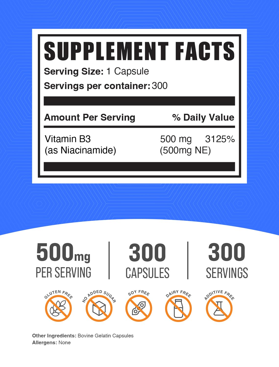 BulkSupplements capsules de Niacinamide 500mg avec étiquette