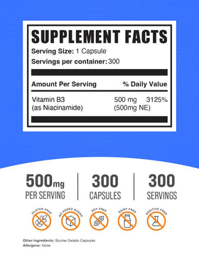 BulkSupplements capsules de Niacinamide 500mg avec étiquette