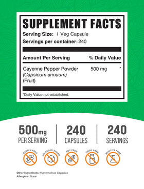 BulkSupplements capsules de poivre de cayenne 40000 HU, vue arrière