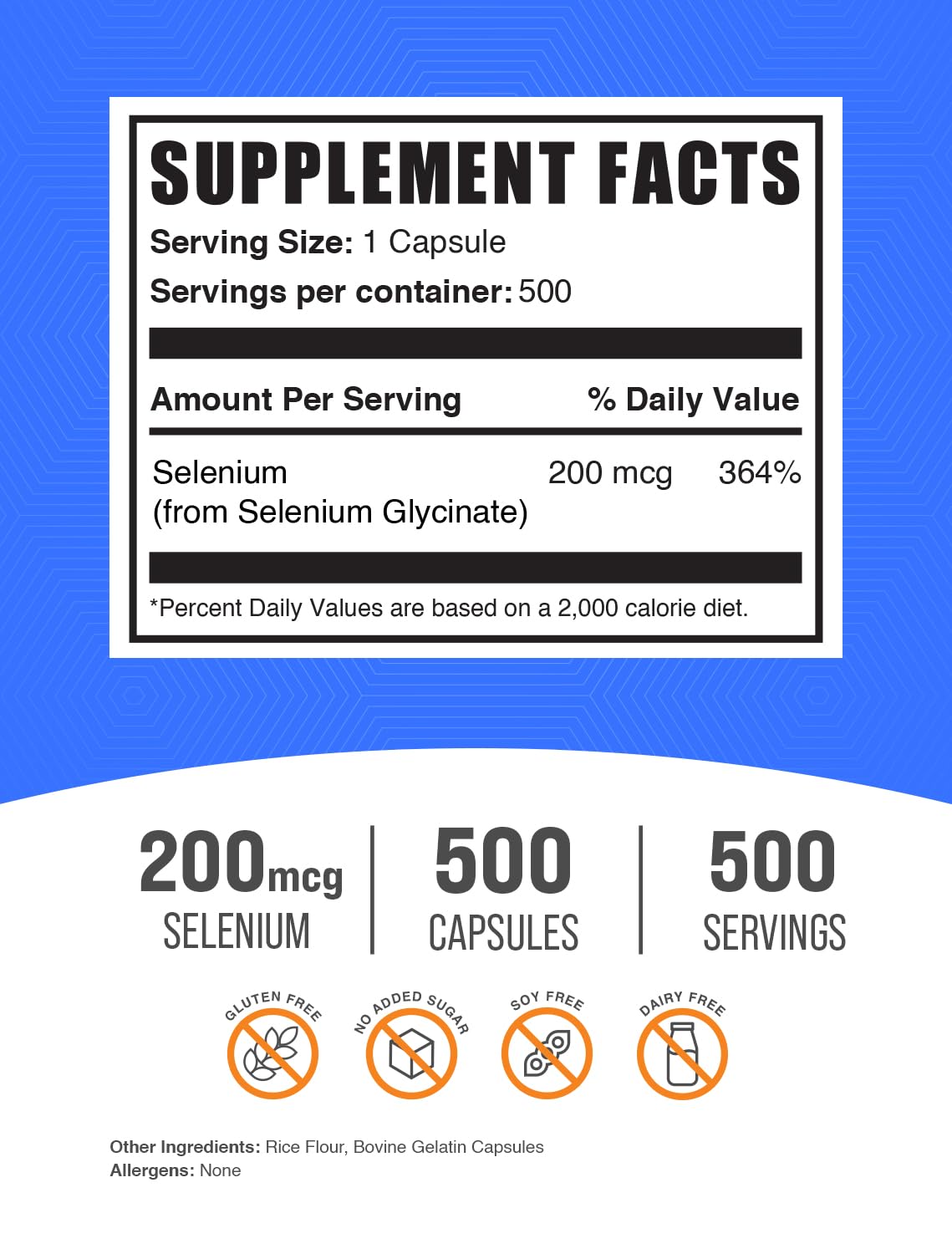 BulkSupplements capsules de sélénium glyciné 200mcg avec dosage