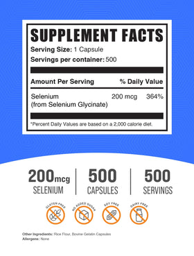 BulkSupplements capsules de sélénium glyciné 200mcg avec dosage