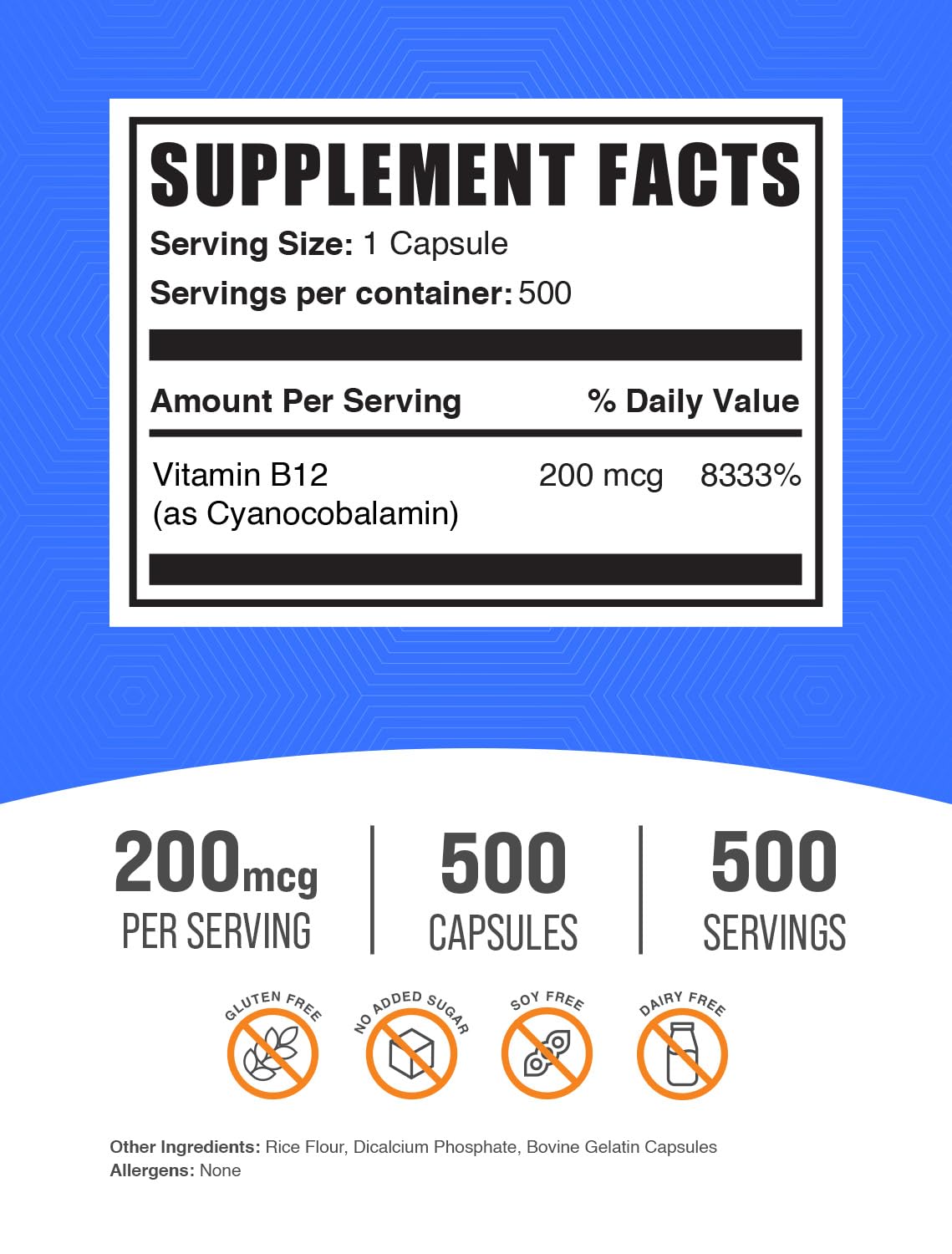 BulkSupplements Capsules de Vitamine B12 200 mcg vue de côté