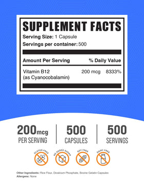 BulkSupplements Capsules de Vitamine B12 200 mcg vue de côté