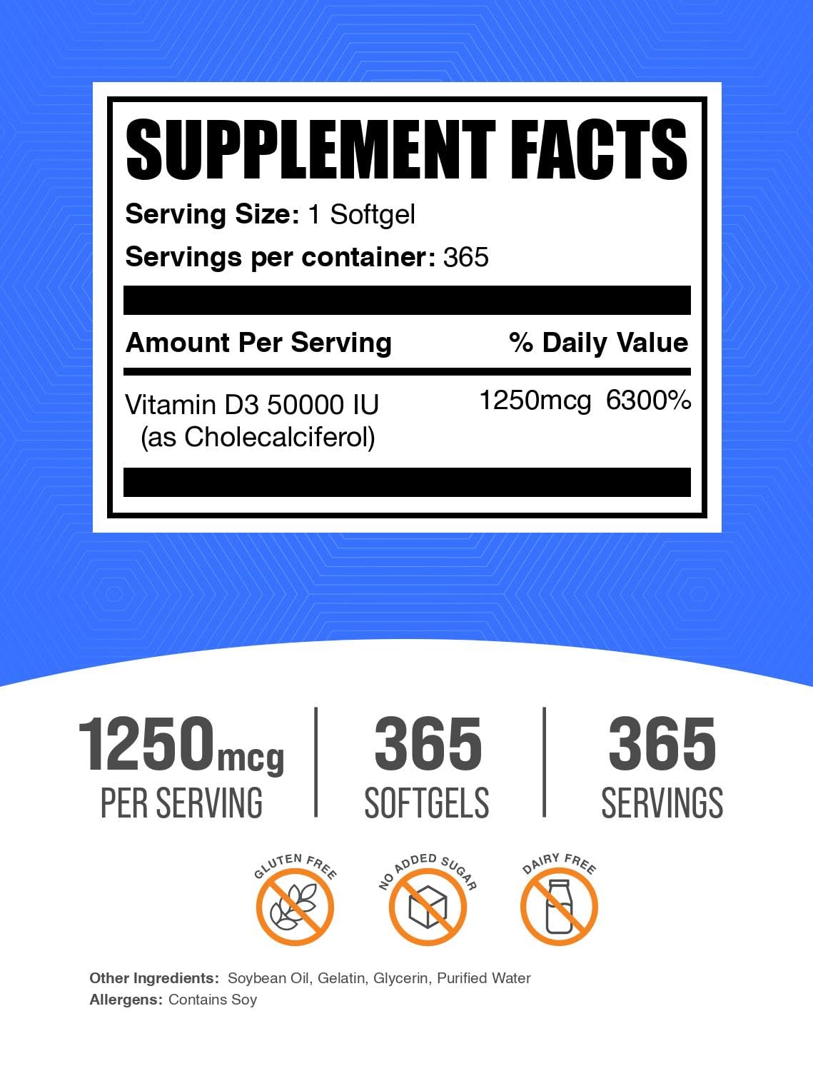 BulkSupplements Capsules de Vitamine D3 50000 UI - vue de dos