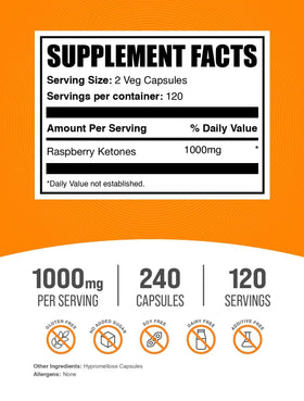 BulkSupplements Cétones de Framboise étiquette et informations nutritionnelles