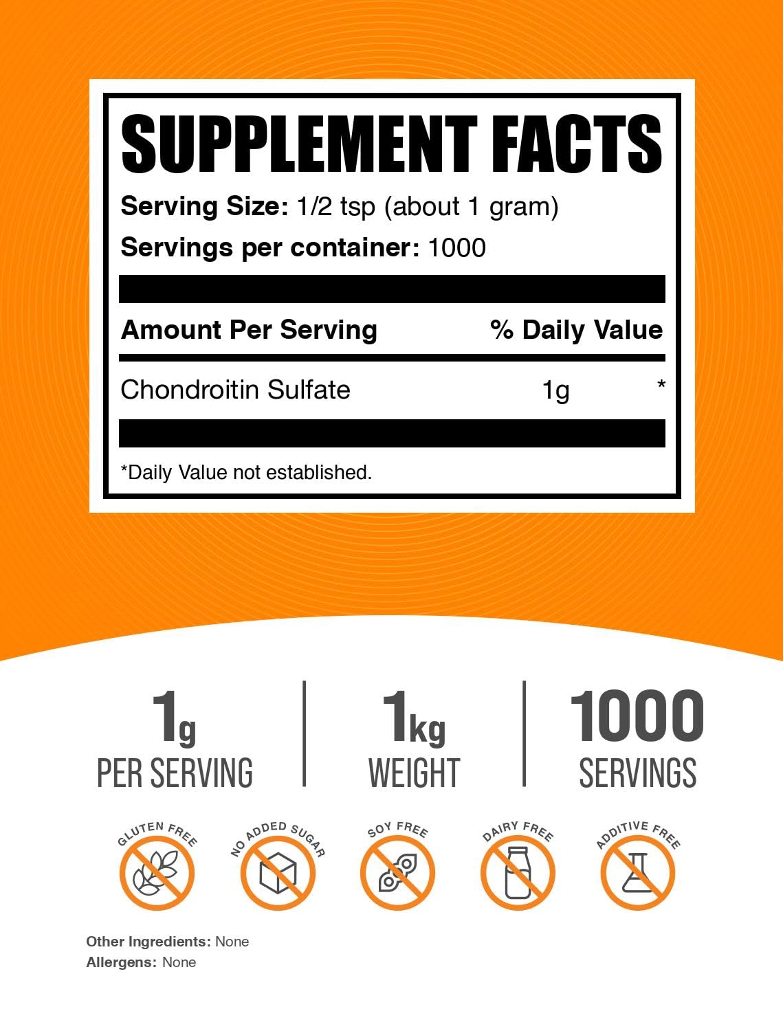 BulkSupplements Chondroitin Sulfate Poudre 1000 mg étiquette