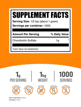 BulkSupplements Chondroitin Sulfate Poudre 1000 mg étiquette