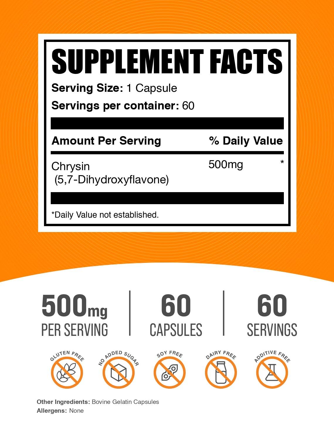 BulkSupplements Chrysin Capsules 500mg vue de côté