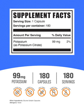 BulkSupplements Citrate de Potassium 99mg capsules avec étiquette