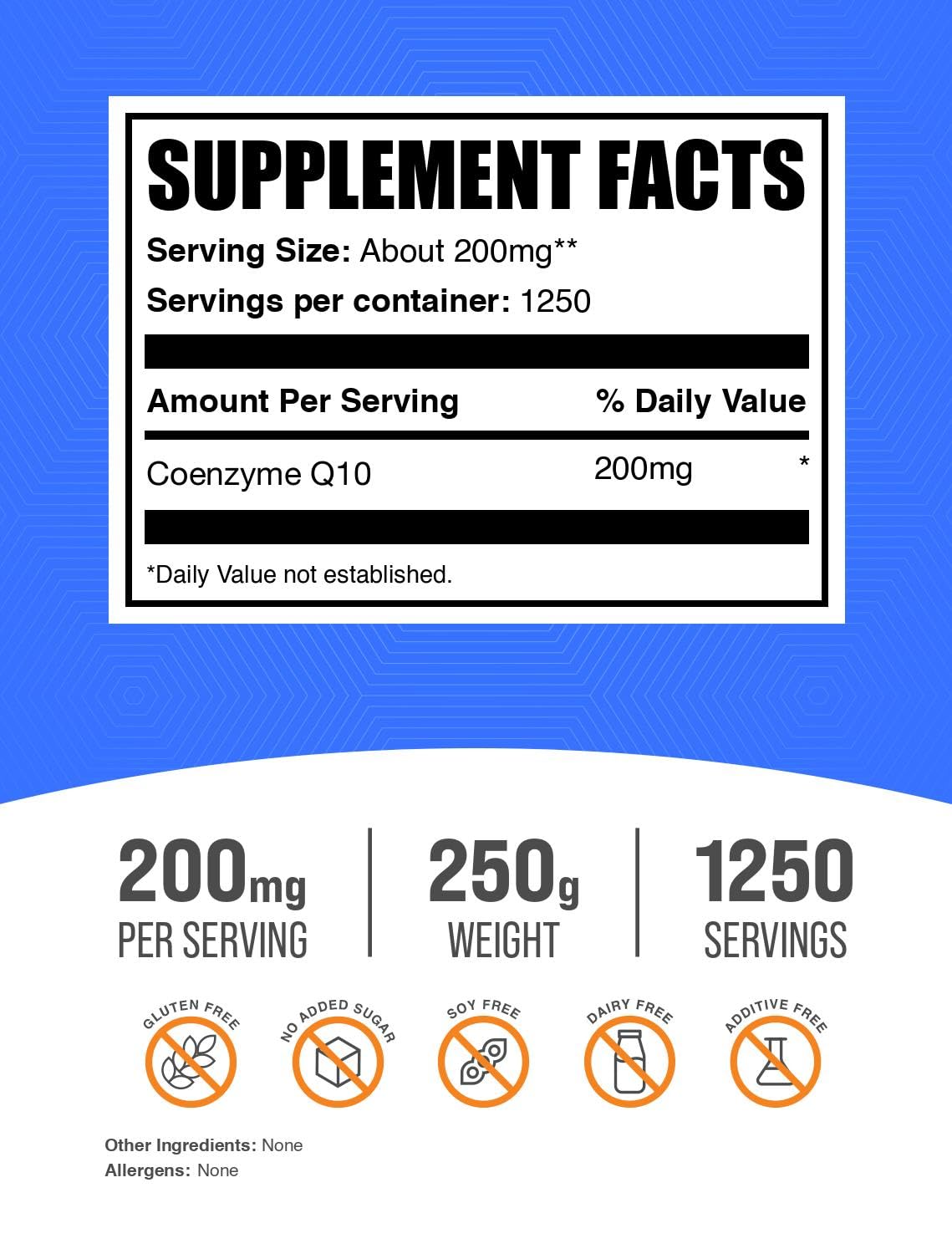 BulkSupplements Coenzyme Q10 Poudre 200mg 250g emballage