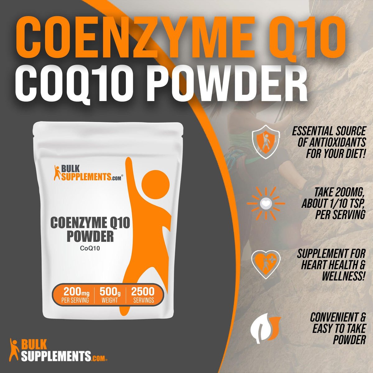 BulkSupplements Coenzyme Q10 Poudre 200mg 500g côté
