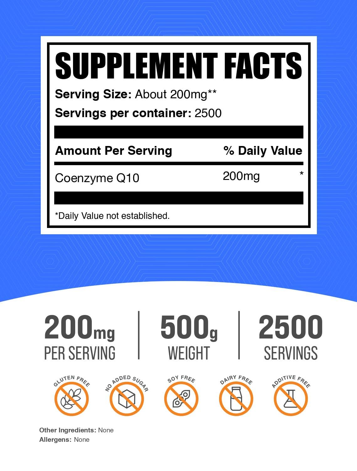 BulkSupplements Coenzyme Q10 Poudre 200mg 500g emballage