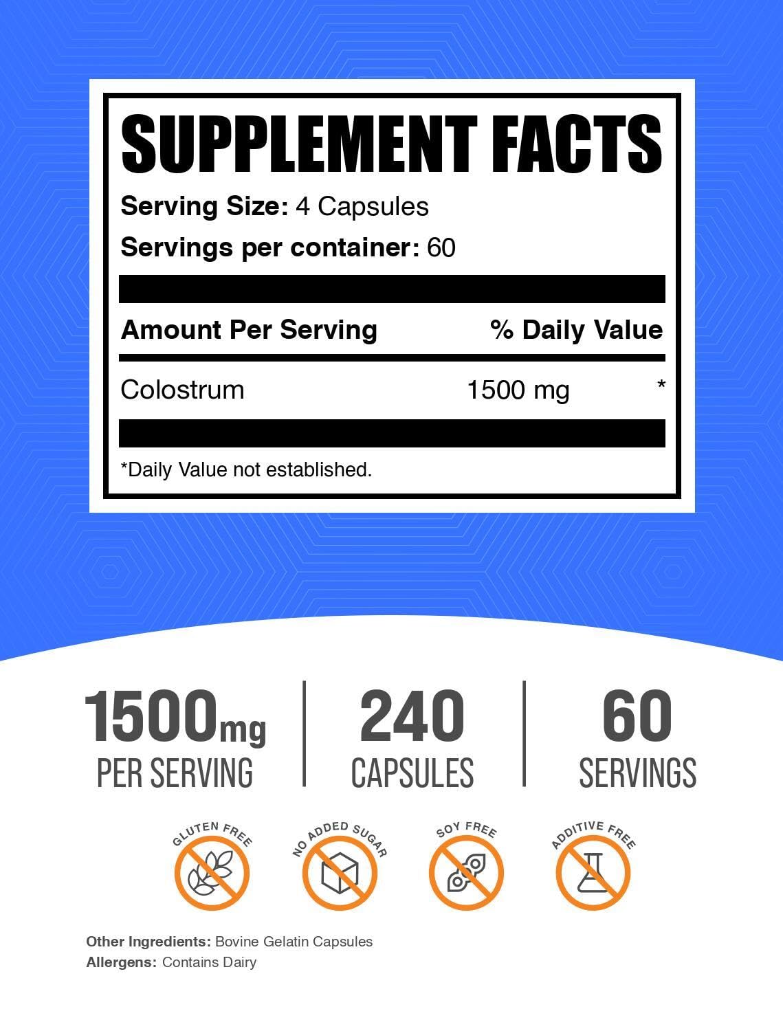 BulkSupplements Colostrum Capsules emballage et étiquette