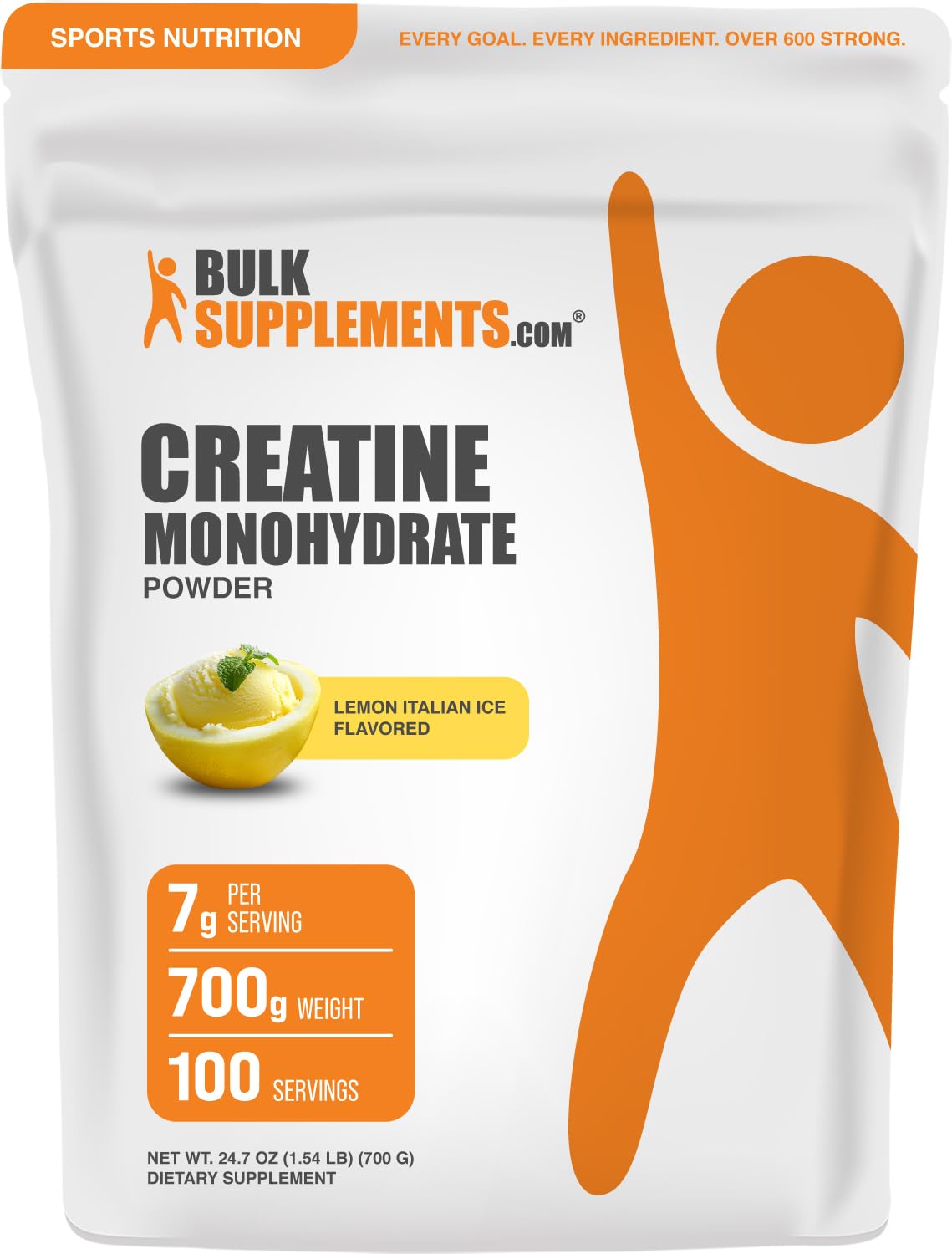 BulkSupplements créatine monohydrate 700g saveur citron vue avant