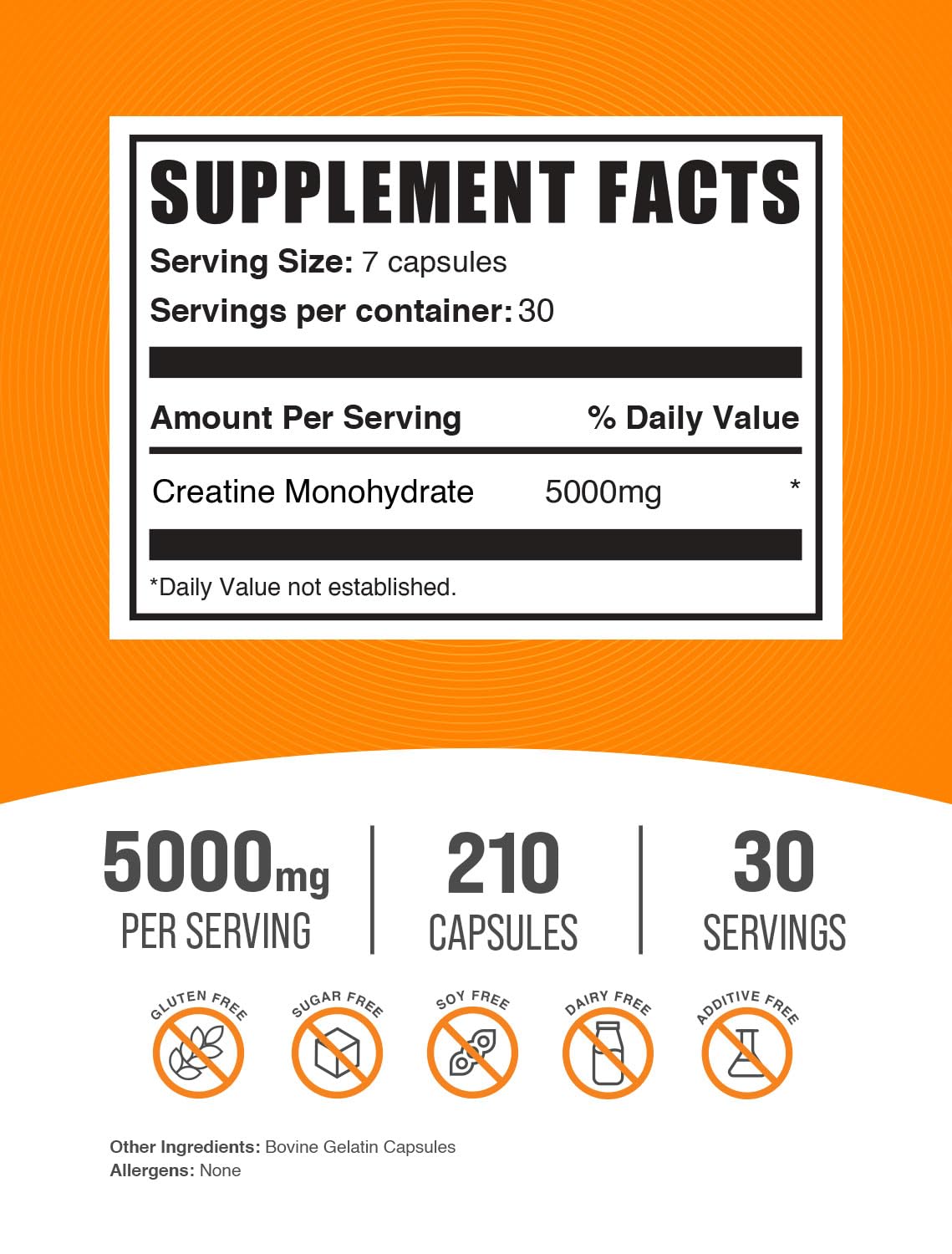 BulkSupplements créatine monohydrate capsules 5000mg vue arrière