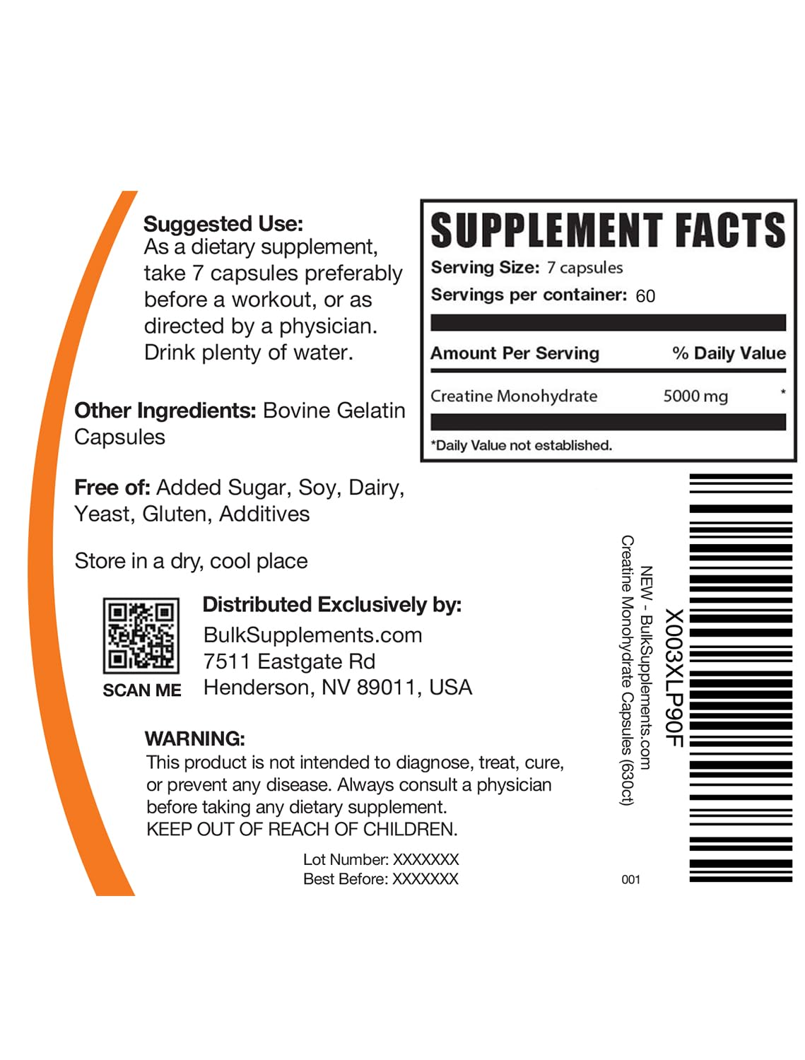 BulkSupplements Créatine Monohydrate Capsules avec accessoires de fitness