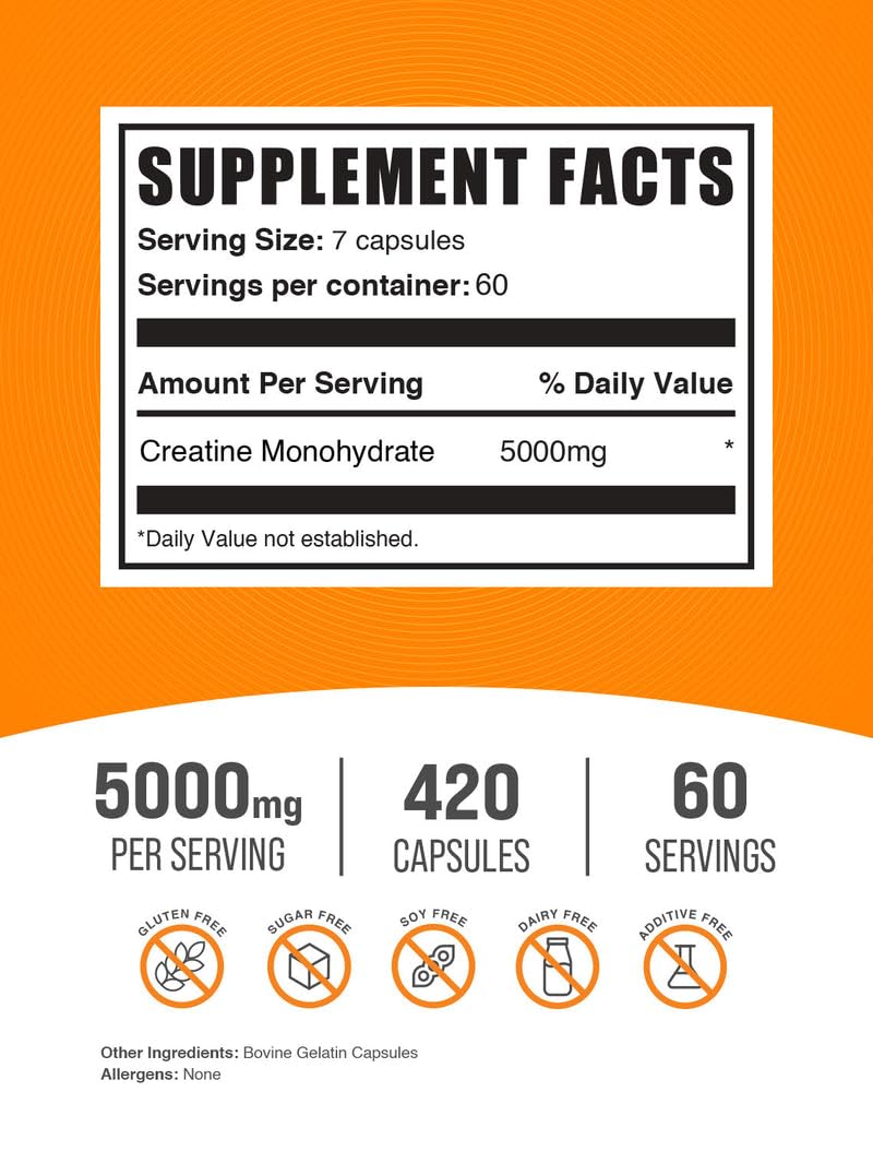 BulkSupplements Créatine Monohydrate Capsules côté avec étiquette